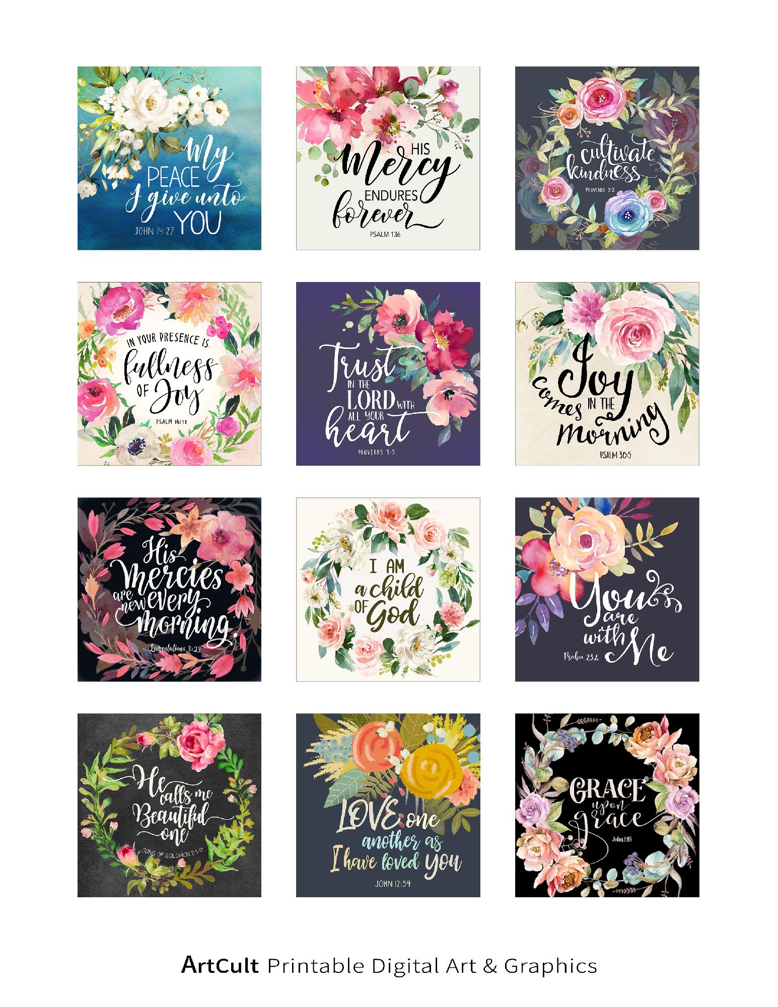 Floral Bible Verse Printable 2x2" Stickers, Prayer Journal (digital ...