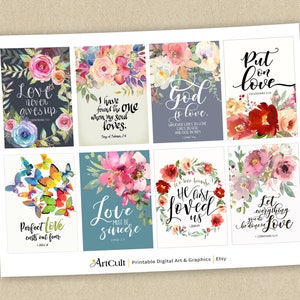 Printable Instant Download, Eight Gift Tags LOVE VERSES #2, Digital ...