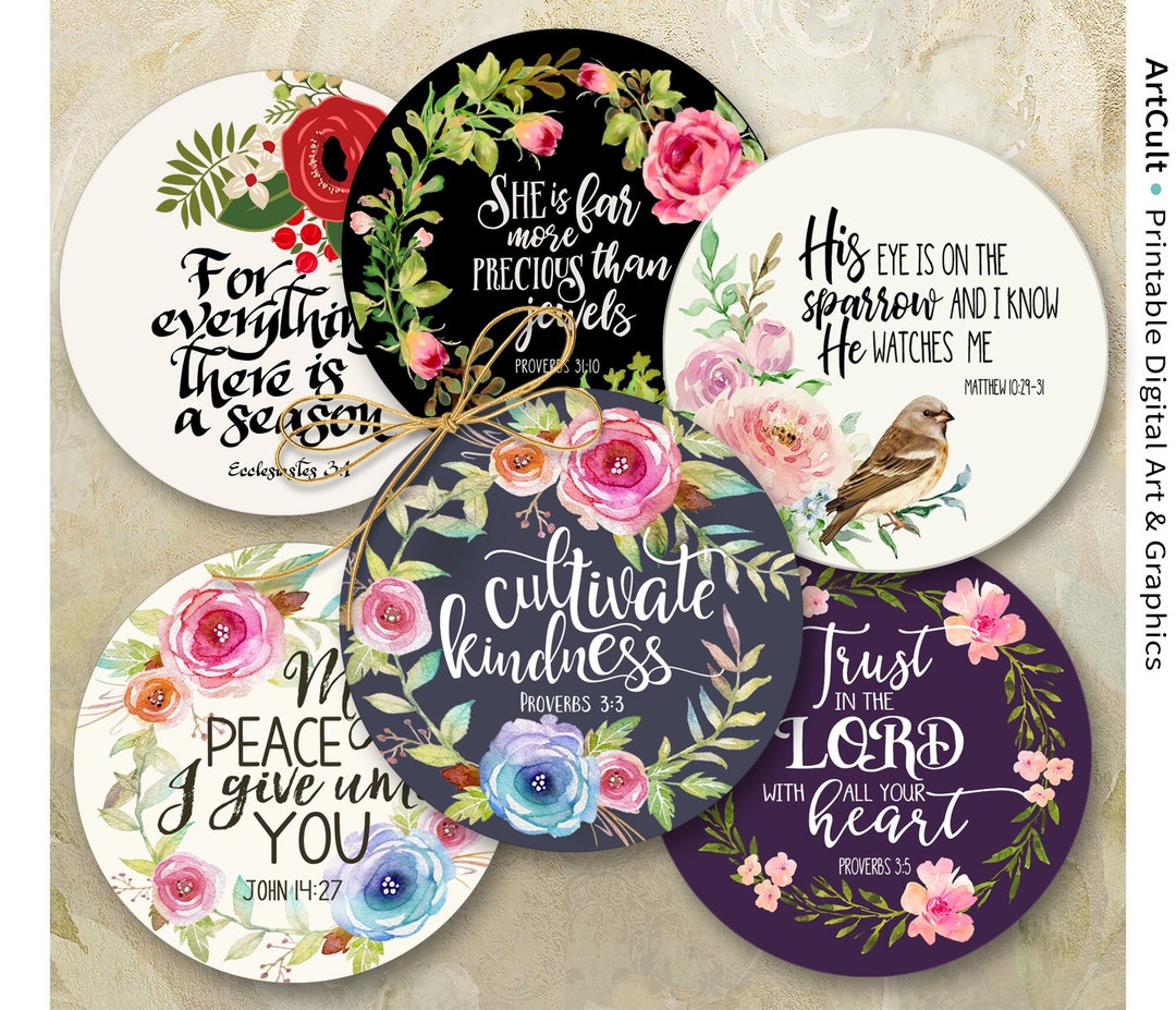 Printable 2.5 Inch Circles, Bible VERSES Set 5 Digital Download PNG JPG