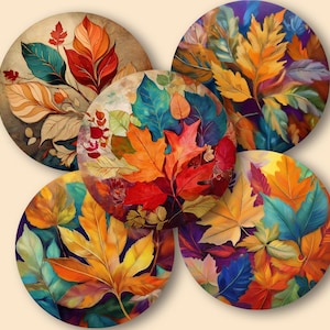 Cercles imprimables 2,5 pouces PNG + JPG en téléchargement numérique pour miroirs de poche, aimants, presse-papiers, etc. - Feuilles d'automne - par ArtCult Designs