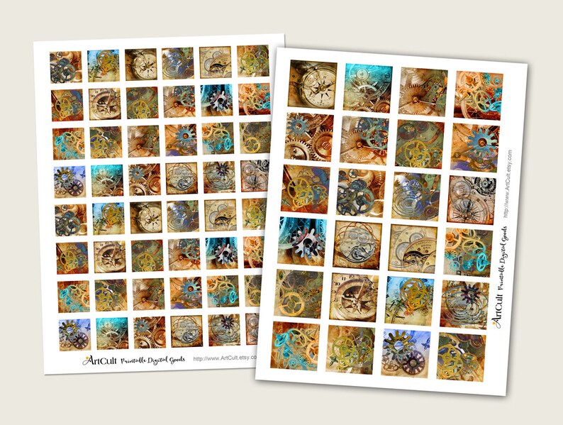 Printable 1x1 inch 1.5x1.5 inch size square images STEAMPUNK | Etsy