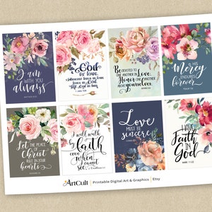 Printable BIBLE VERSES TAGS Scripture Art, Eight 2.5"x3.5" Size Cards ...