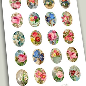 Oval 30x40 mm Images AGED FLOWER OVALS Digital Collage Sheet Printable Download for pendants magnets craft projects bezel settings, ArtCult image 2