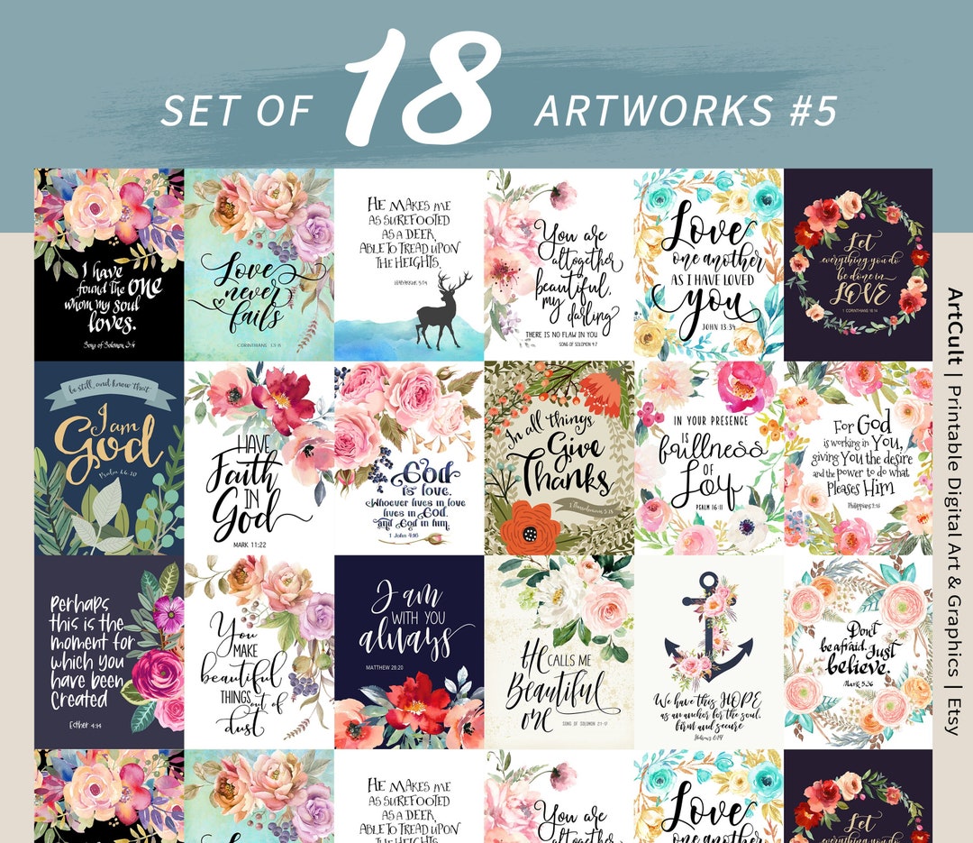 Bible Verses 18 LARGE PRINTABLE ARTWORKS Set 5 Instant Digital Download ...
