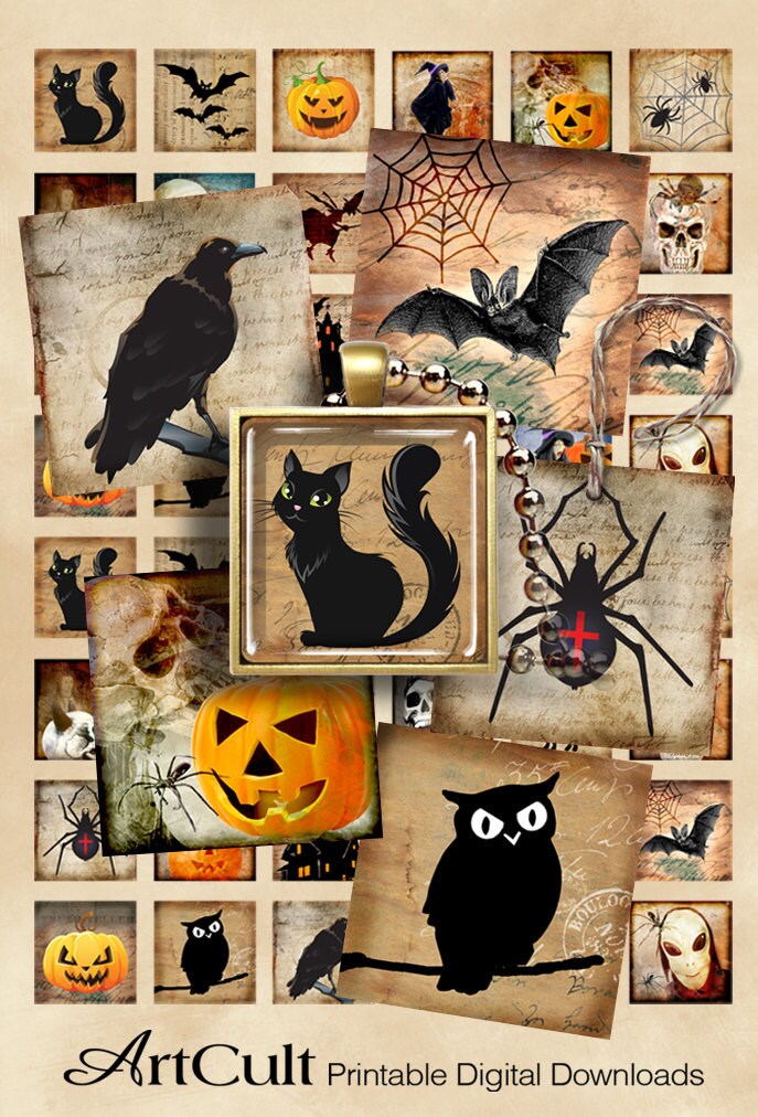 Digital Collage Sheets SPOOKY HALLOWEEN 1x1 Inch 1.5x1.5 Etsy
