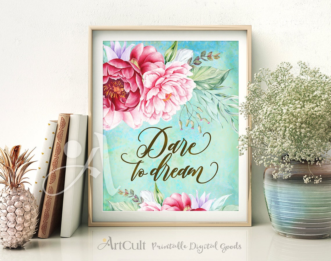 Printable Artwork DARE TO DREAM Inspiration Quote Watercolor | Etsy