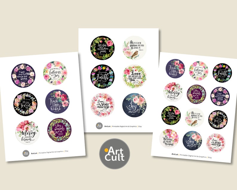 Floral Bible Verse Circles 2.5 - 2 Inch Scripture Stickers PNG JPG ...