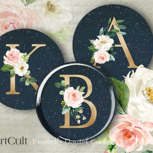 Printable 2.5" circles Alphabet INITIALS MONOGRAM LETTERS digital download for Pocket Mirrors Magnets Paper Weights Cupcake Toppers, ArtCult