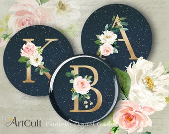 Printable 2.5" circles Alphabet INITIALS MONOGRAM LETTERS digital download for Pocket Mirrors Magnets Paper Weights Cupcake Toppers, ArtCult