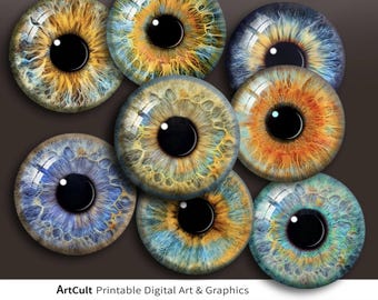 Realistic Eye Circles, Printable 2.5”- 3” PNG for Crafts (Digital Download)