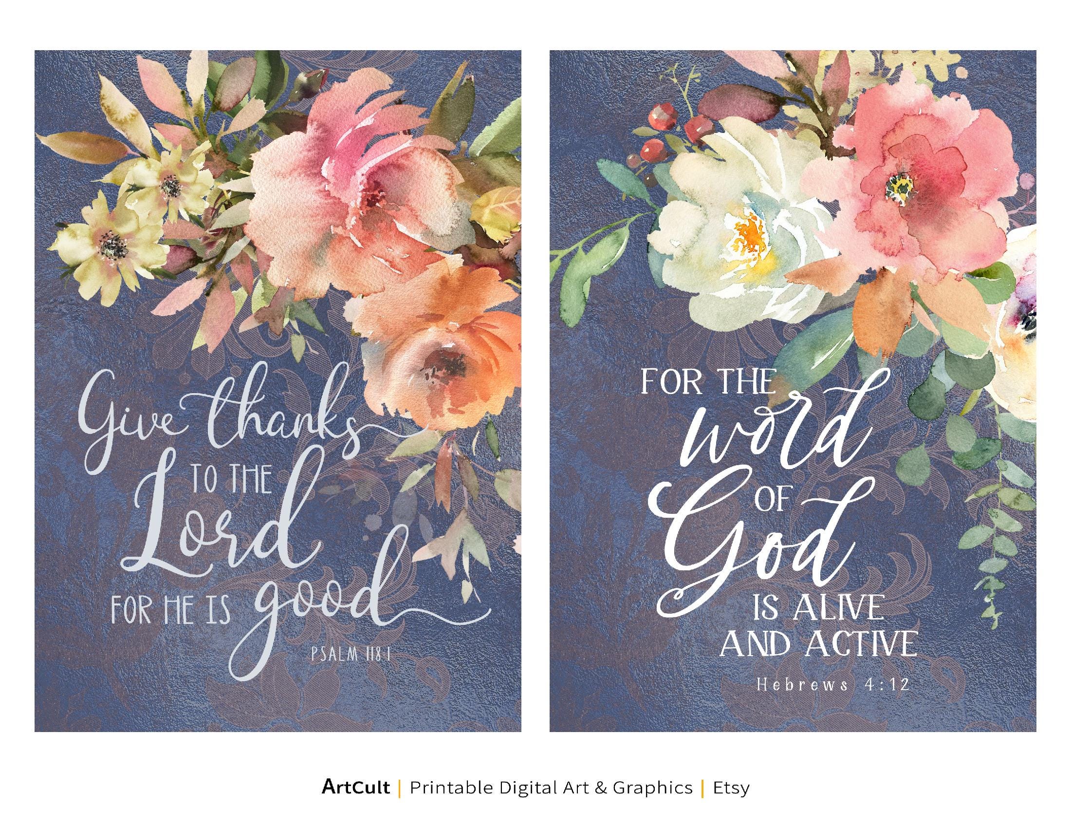 Cute Flower Scriptures Floral Bible Verses Printable Scripture Art Set, 5x7 Christian Home ...