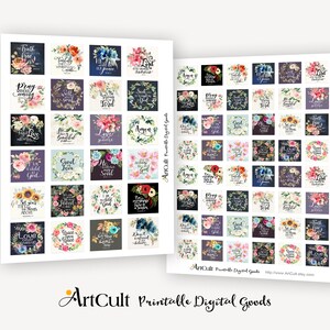 Printable 1 Inch + 1.5 Inch (25 Mm + 38 Mm) Square Images BIBLE VERSES ...