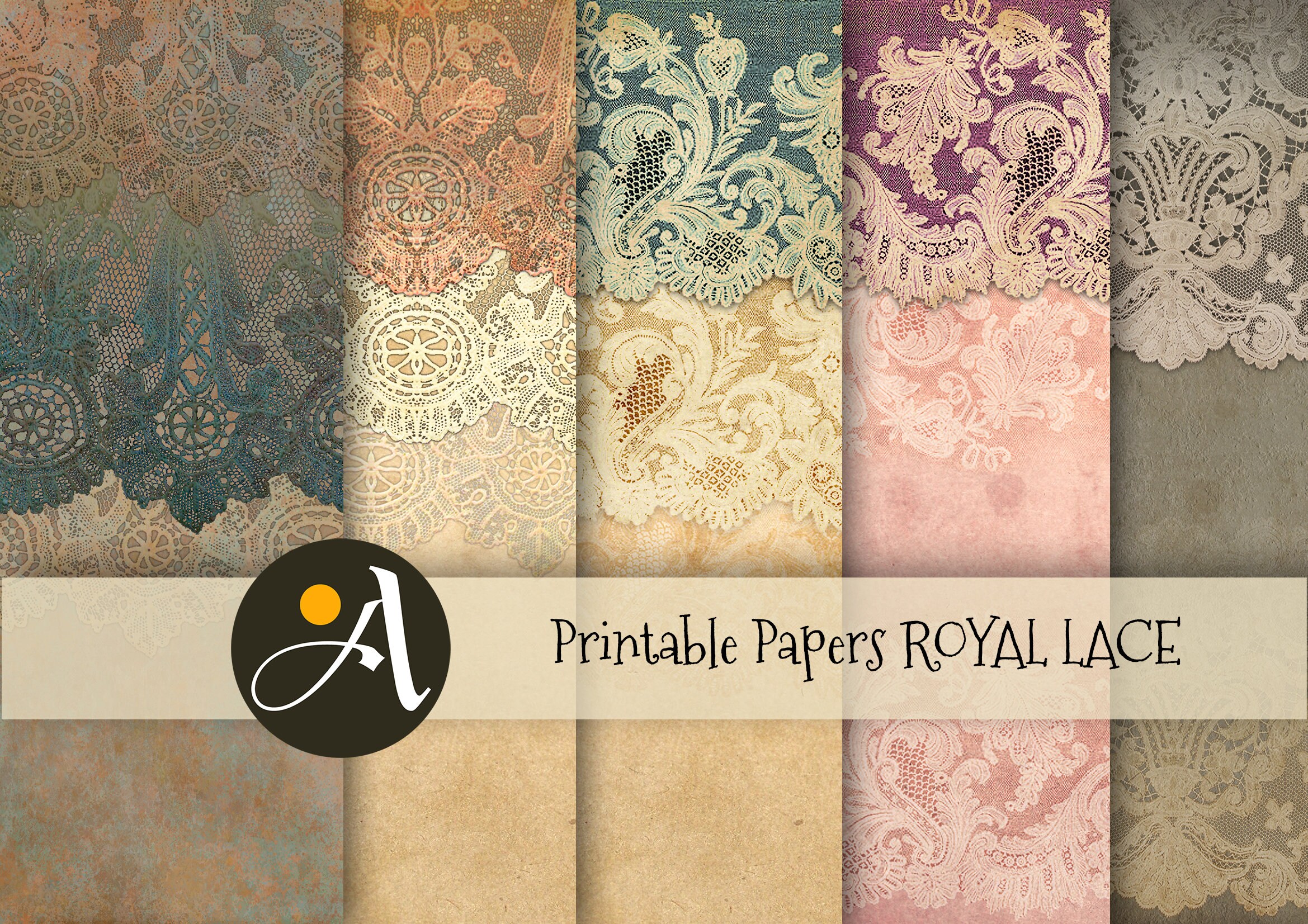 Printable Digital Papers ROYAL LACE 5 Large Sheets for Craft - Etsy