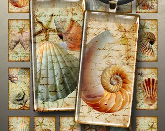 Printable Download NAUTILUS 1x2 inch Digital Collage Sheet for glass or resin domino pendants ,magnets, bezel tray settings, photo charms