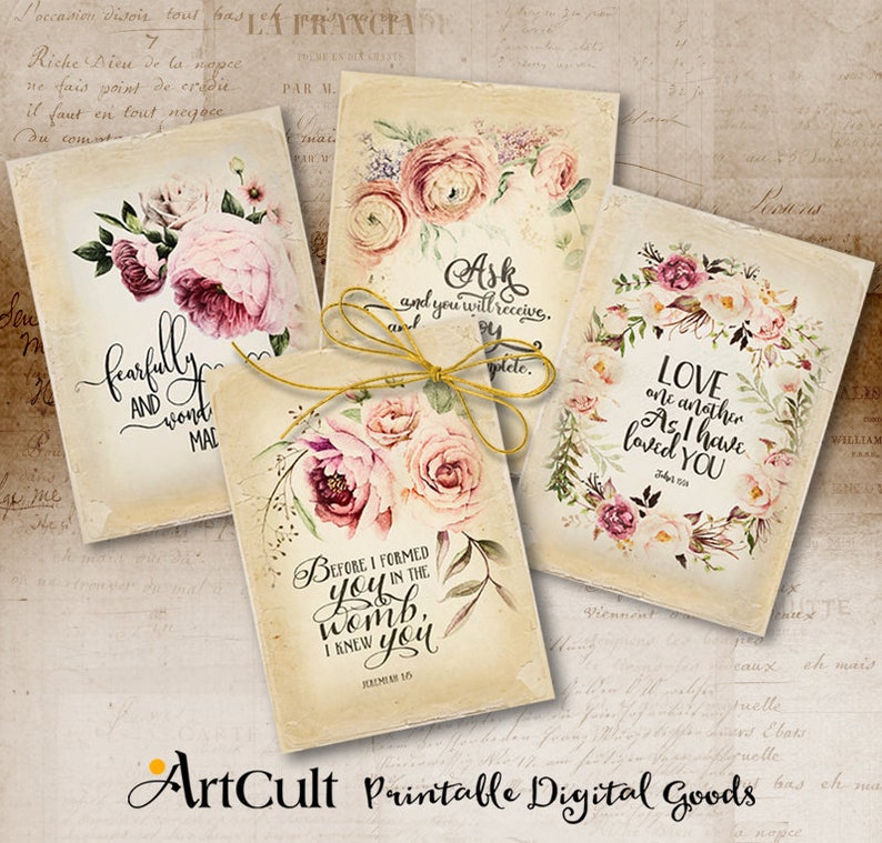 Printable Antique Style BIBLE VERSES Four 5x7 Inch Size | Etsy