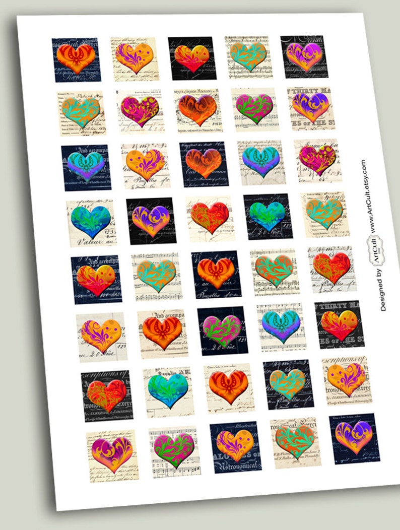 1x1 Inch Size Images Printable Download CANDY HEARTS Digital - Etsy