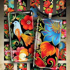1x2 inch size images FOLK ART DOMINOES Printable Download print-it-yourself Digital Sheet for pendants bezel trays magnets paper craft