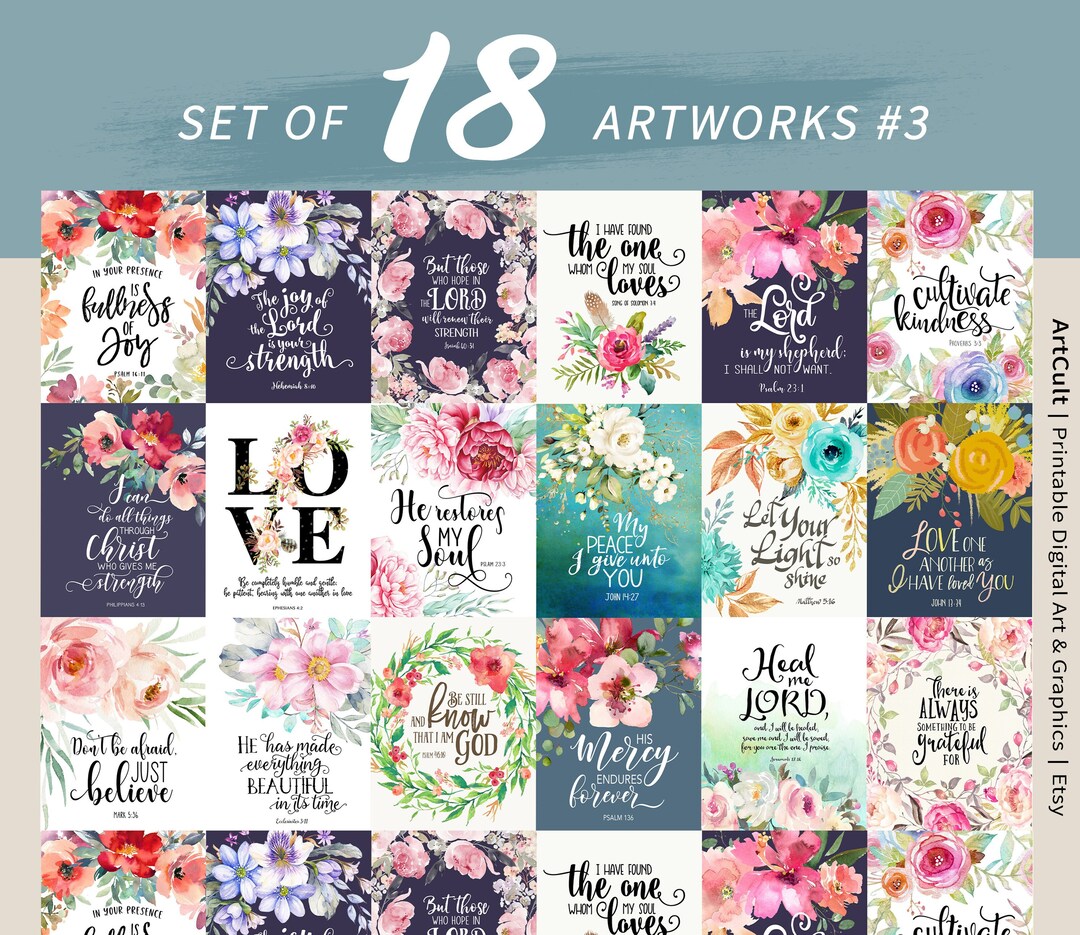 Bible Verses 18 LARGE PRINTABLE ARTWORKS Set 3 Instant Digital Download ...