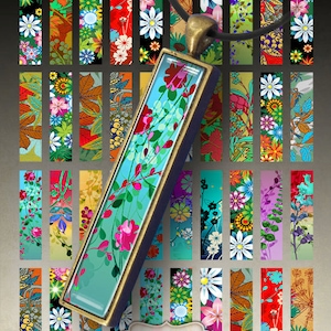 Printable THE BLOOMING GARDEN 0.5 x3 inch size images for 12x53 mm rectangle bezel pendant trays Digital Collage Sheet ArtCult Graphics