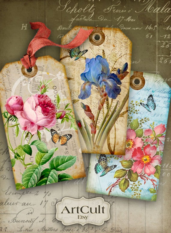 Collage Sheets Paper Printable Digital Collage Sheet Shabby Chic Tags ...