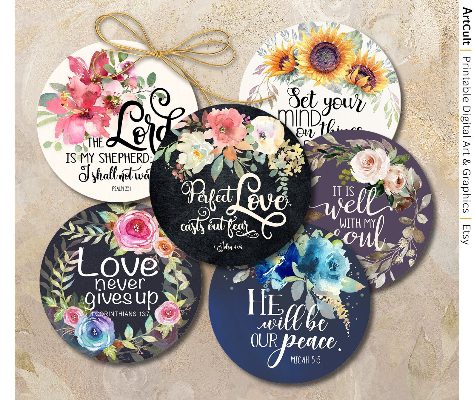 Floral Bible Verse Circles, Printable Scripture 2.5 & 2 Inch Stickers ...