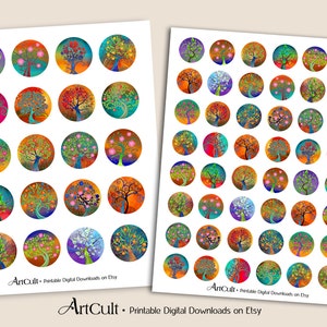 1 25mm and 1.5 inch Images MAGICAL TREE CIRCLES Printable download Digital Collage Sheet for resin or glass pendants bezel cabs cabochons image 2