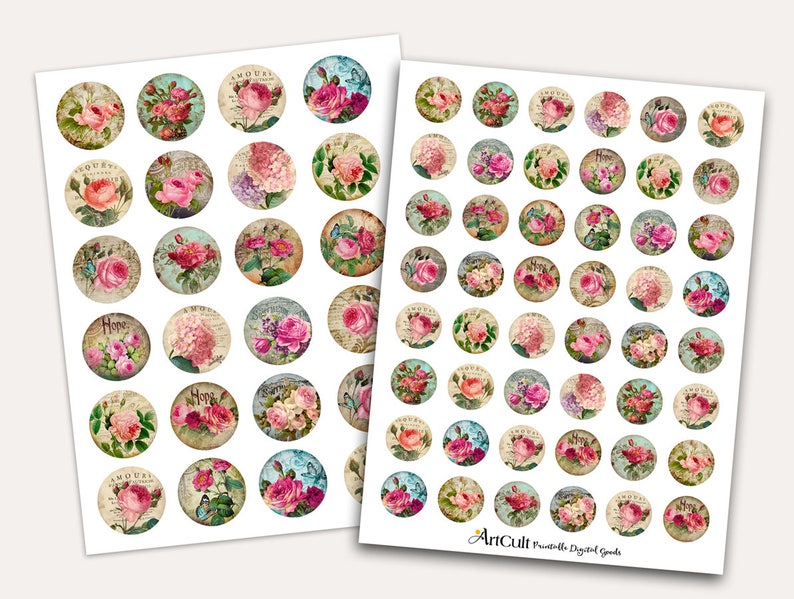 1 inch 25mm and 1.5 inch size Circle Images ROSE GARDEN Digital Collage Sheets Printable Download for pendants, earrings, bezel cabs image 2