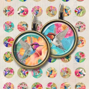 12mm and 20mm size Images Little HUMMINGBIRDS Printable download Digital Collage Sheet for pendants, earrings, bezel settings, bracelets