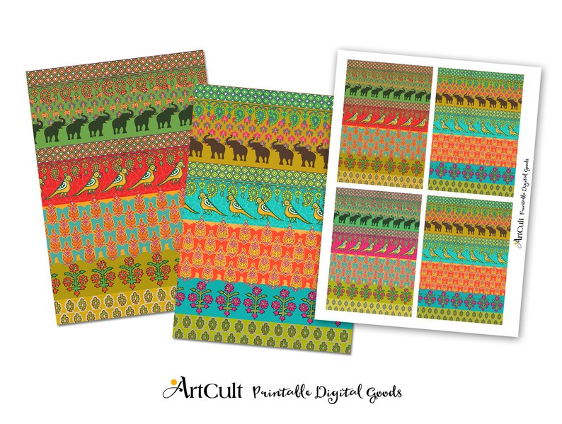 Printable Paper HINDU RUG PATTERNS Instant Digital download for craft scrapbooking home decor colorful ethnic papers ArtCult designs