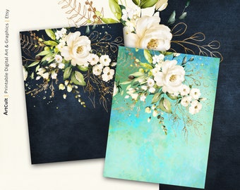 Printable Hand Painted Floral Frames, PNG Transparent Clip Art, Digital Download Elegant WHITE FLOWERS for Craft, Sublimation, Home Decor