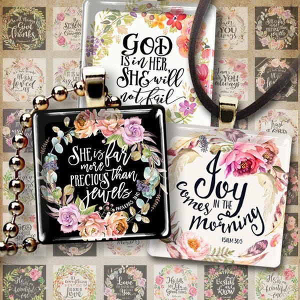 1x1 inch (25mm) Printable BIBLE VERSES square images for pendants and craft downloadable sheets print-it-yourself ArtCult digital goods