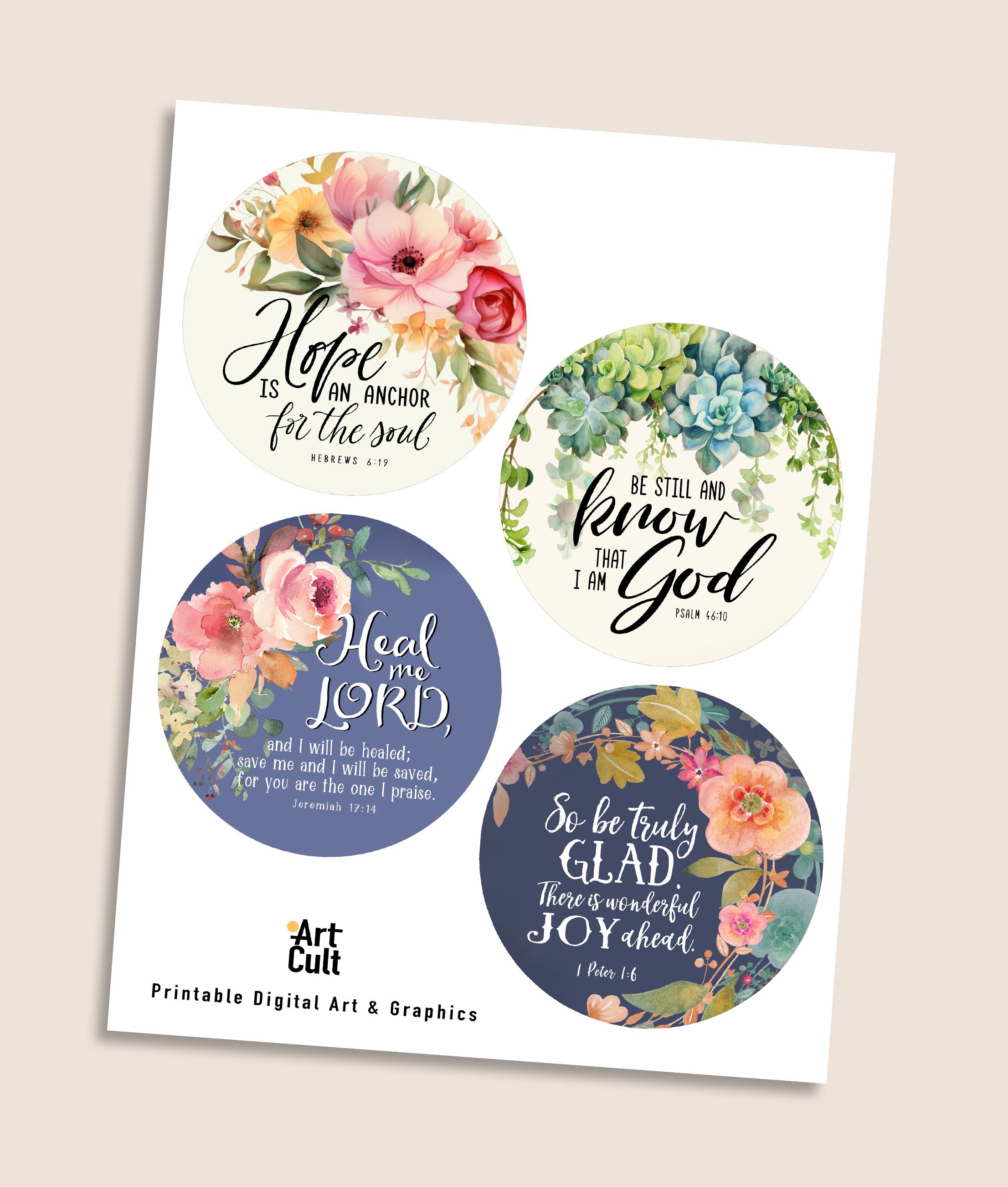 Floral Bible Verse Circles, Printable 4 Inch PNG Sublimation JPG ...