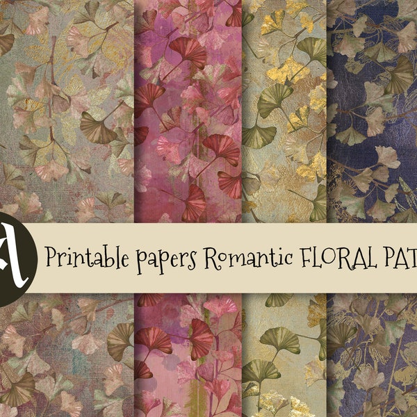 Printable digital paper ROMANTIC FLORAL PATTERNS 5 large sheets for craft art projects, photography, scrapbooking, decoupage ArtCult designs