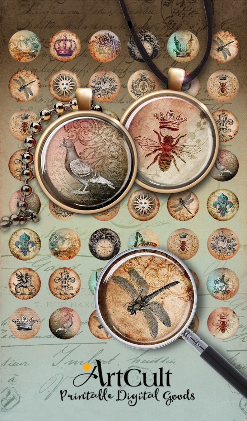 1 inch (25mm) and 1.5 inch size images WISDOM CIRCLES Printable download Digital Collage Sheets for Circle Pendants bezel trays magnets 