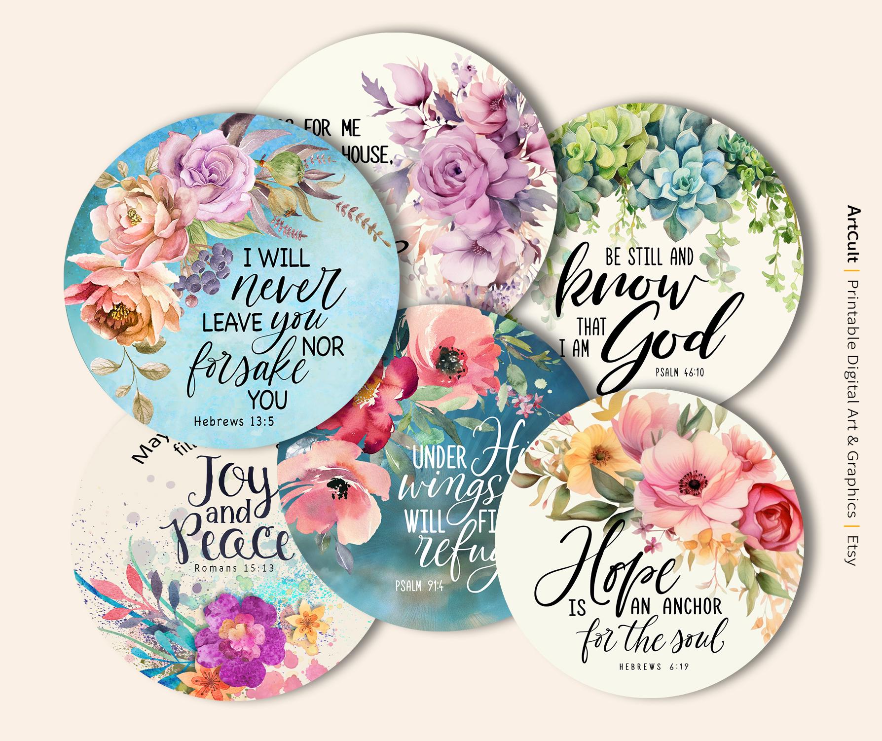 Floral Bible Verse Circles, Printable 4 Inch PNG Sublimation JPG ...