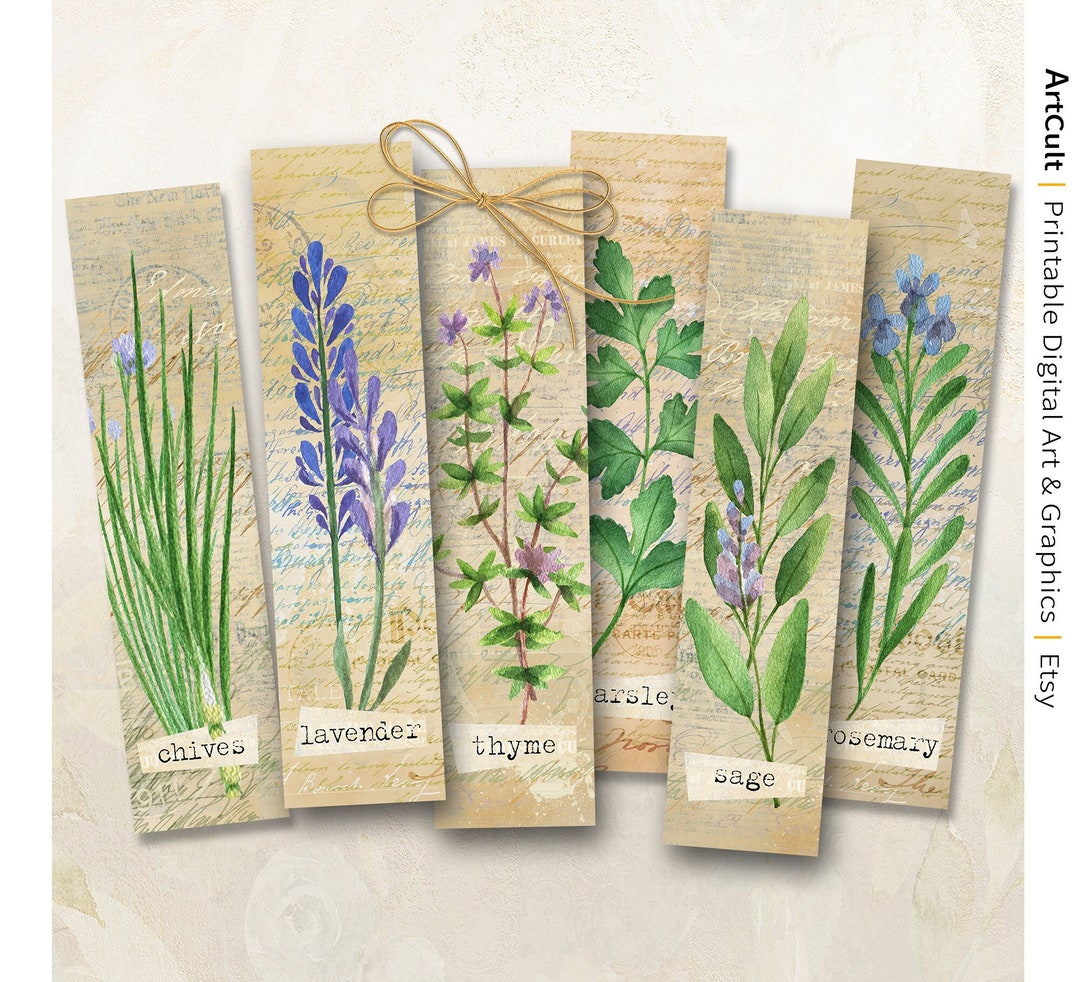 Printable Bookmarks HERBS Instant Digital Download for Books, Gift Tags ...