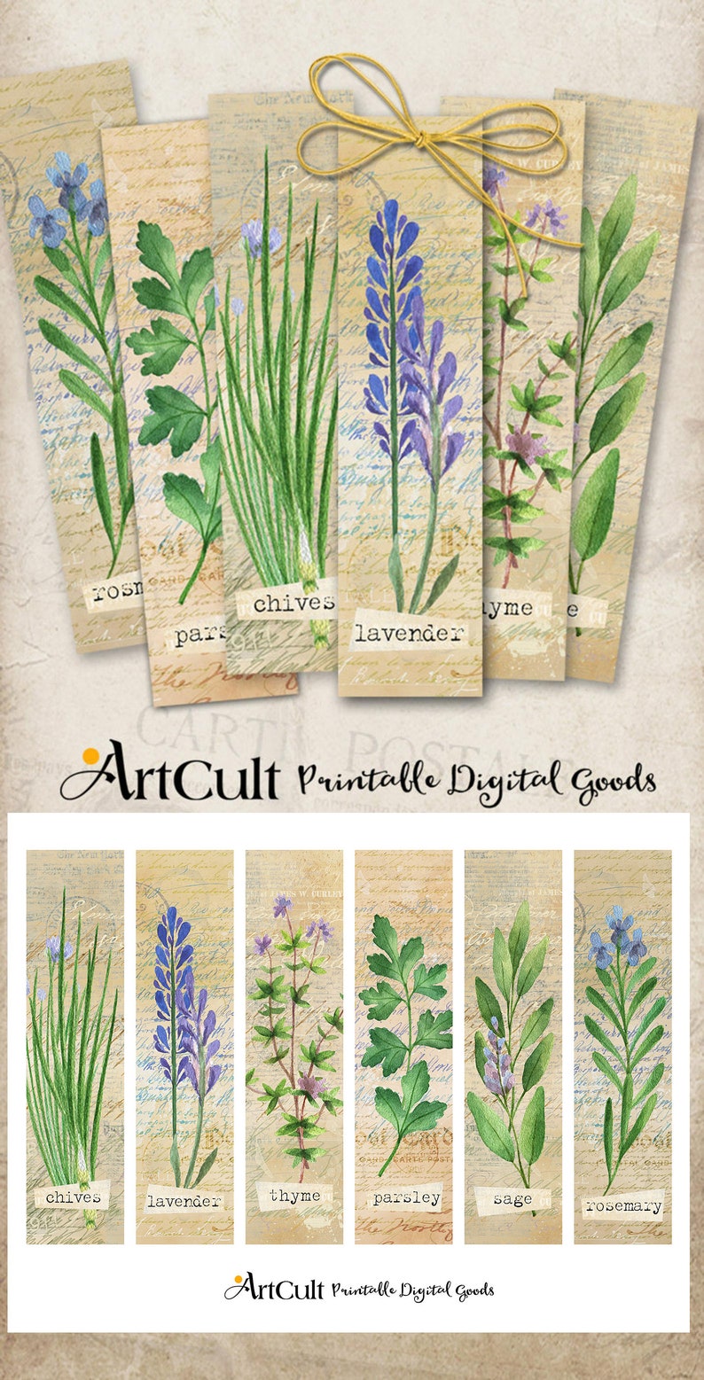 Printable Digital Collage Sheet HERBS BOOKMARKS Instant - Etsy