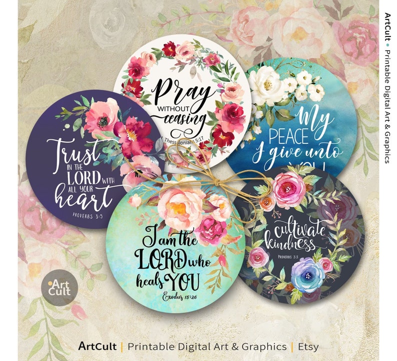 Printable 3 inch size Bible Verses circle images set 3 digital download for craft projects journaling coasters paperweights magnets PNGJPG image 1