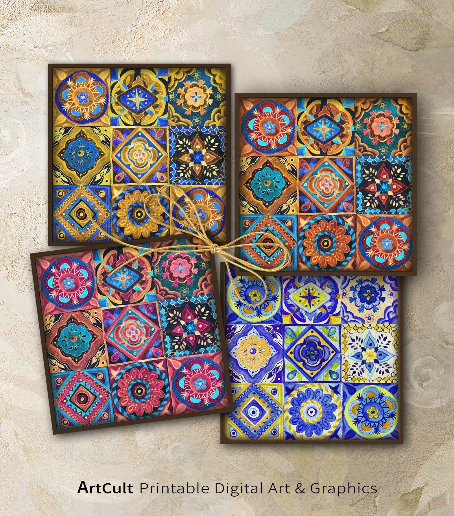 4x4 Printable ETHNIC HAND PAINTED Images for Coasters - Etsy