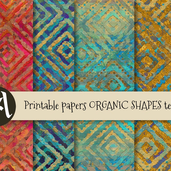 Printable digital papers COLORFUL ORGANIC SHAPES, 5 large sheets for craft art projects, photography, scrapbooking decoupage ArtCult designs