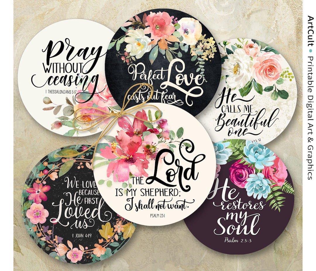 Printable 2.5 Inch Circles, Bible VERSES Set 6 Digital Download PNG JPG