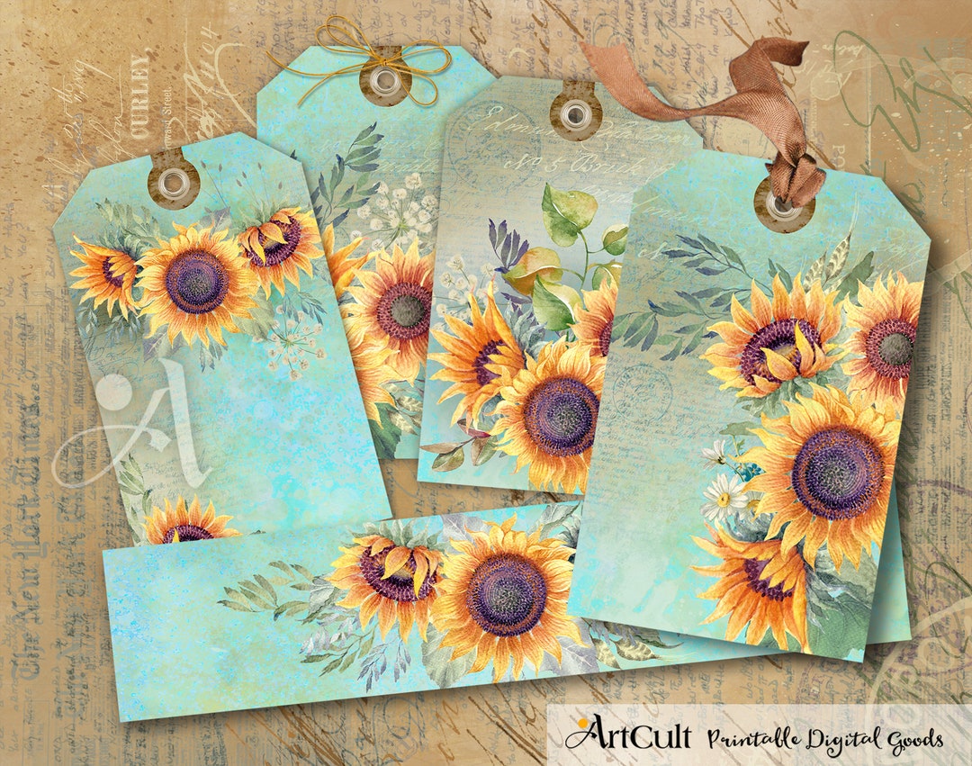 Printable Images SUNFLOWERS Gift Tags Instant Download Digital Collage ...