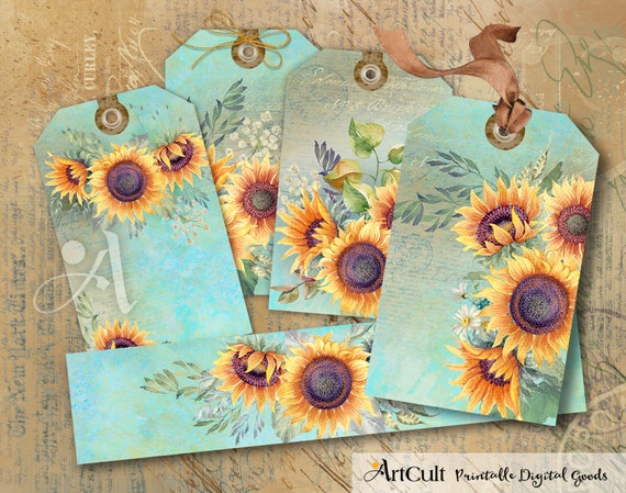 Printable Images SUNFLOWERS Gift Tags Instant Download Digital - Etsy