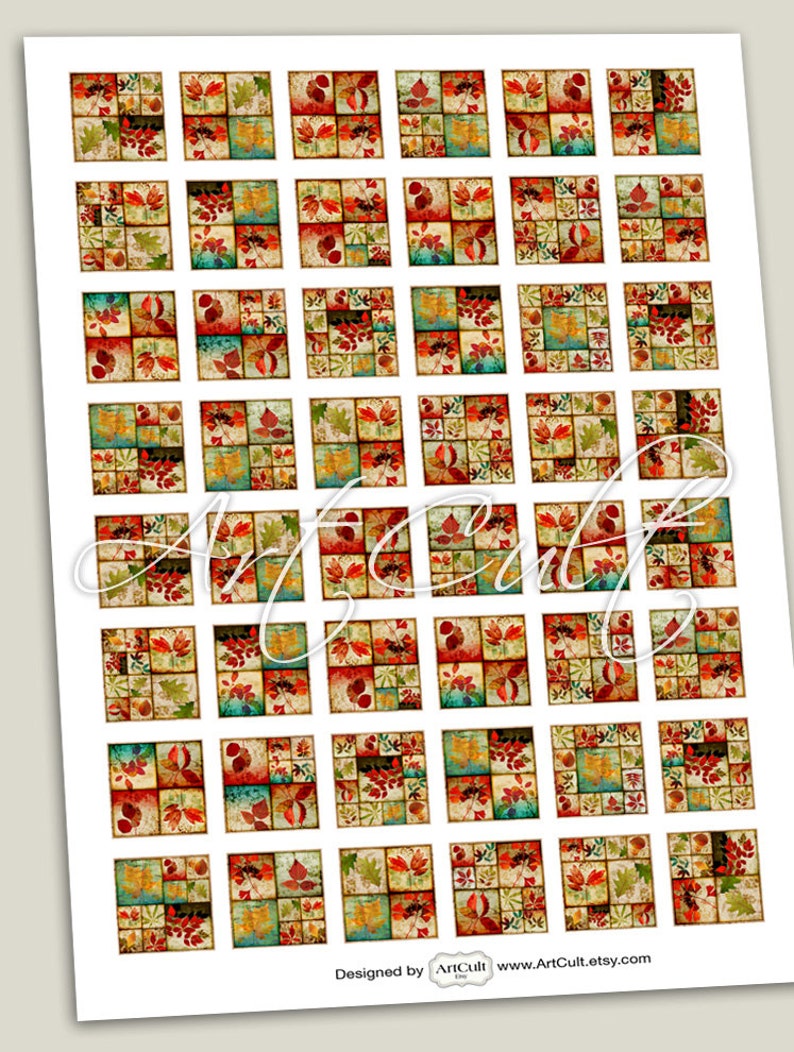 Digital Collage Sheets LEAFY MOSAIC Printable 1x1 Inch and - Etsy