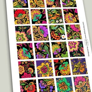 1 Inch and 1.5 Inch Square Images FLORAL ORNAMENTS Printable Download ...