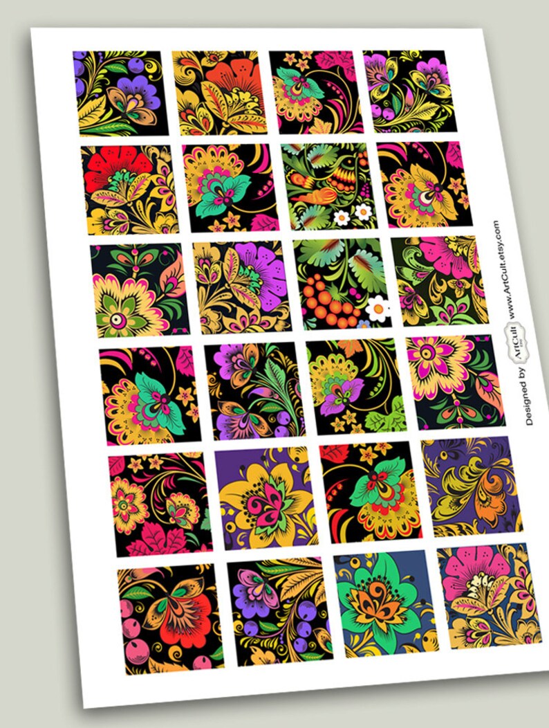 1 Inch and 1.5 Inch Square Images FLORAL ORNAMENTS Printable - Etsy