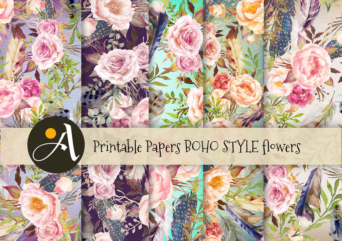 Free Printable Blue Boho Paper