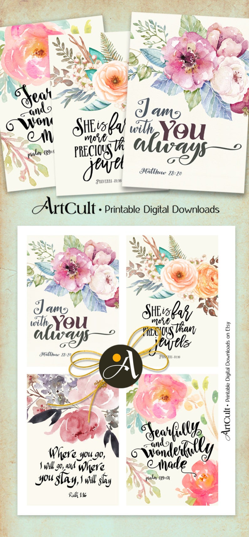Printable Greeting Cards No2 BIBLE VERSES four 3.5x5 inch size images digital collage sheet for birthday embellishment scrapbooking ArtCult