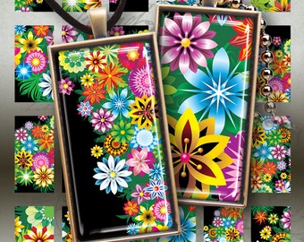 Printable Download CANDY FLOWERS Digital Collage Sheet 1x2 inch size images for domino glass or resin pendants photo trays magnets ArtCult