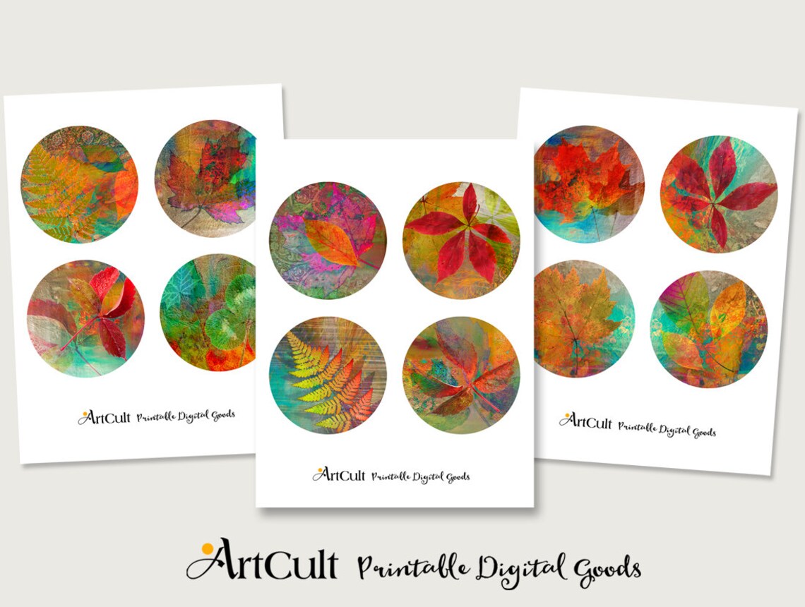 3.5 Size Circle Images Printable Download AUTUMN LEAVES - Etsy